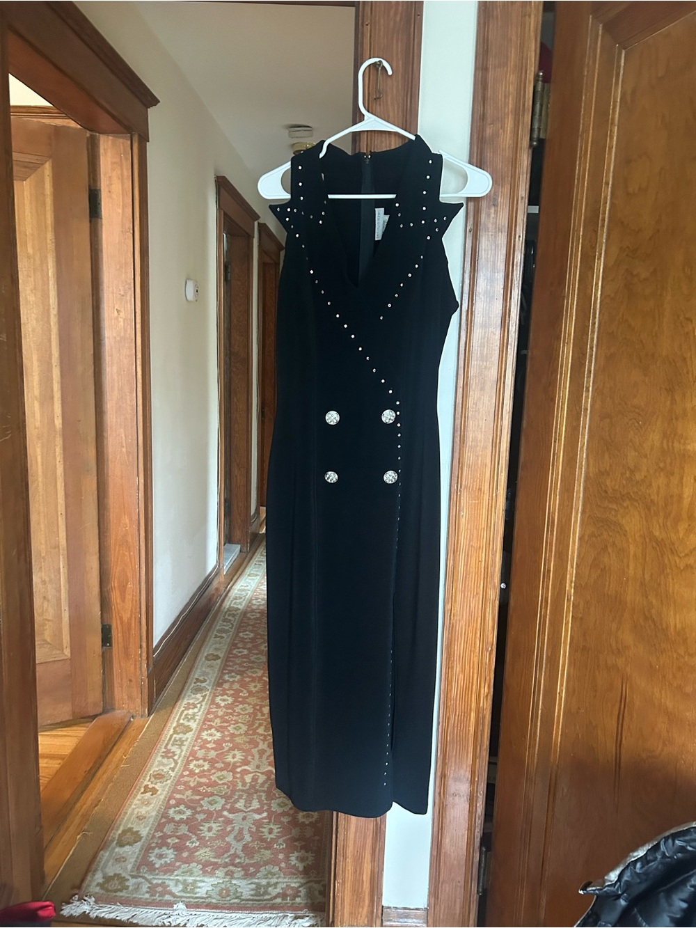 Betsy & Adam Black Sleeveless Midi Dress with Stud and Button Accent vintage 90s